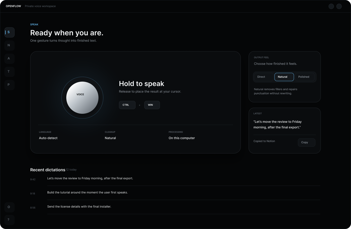 OpenFlow voice screen