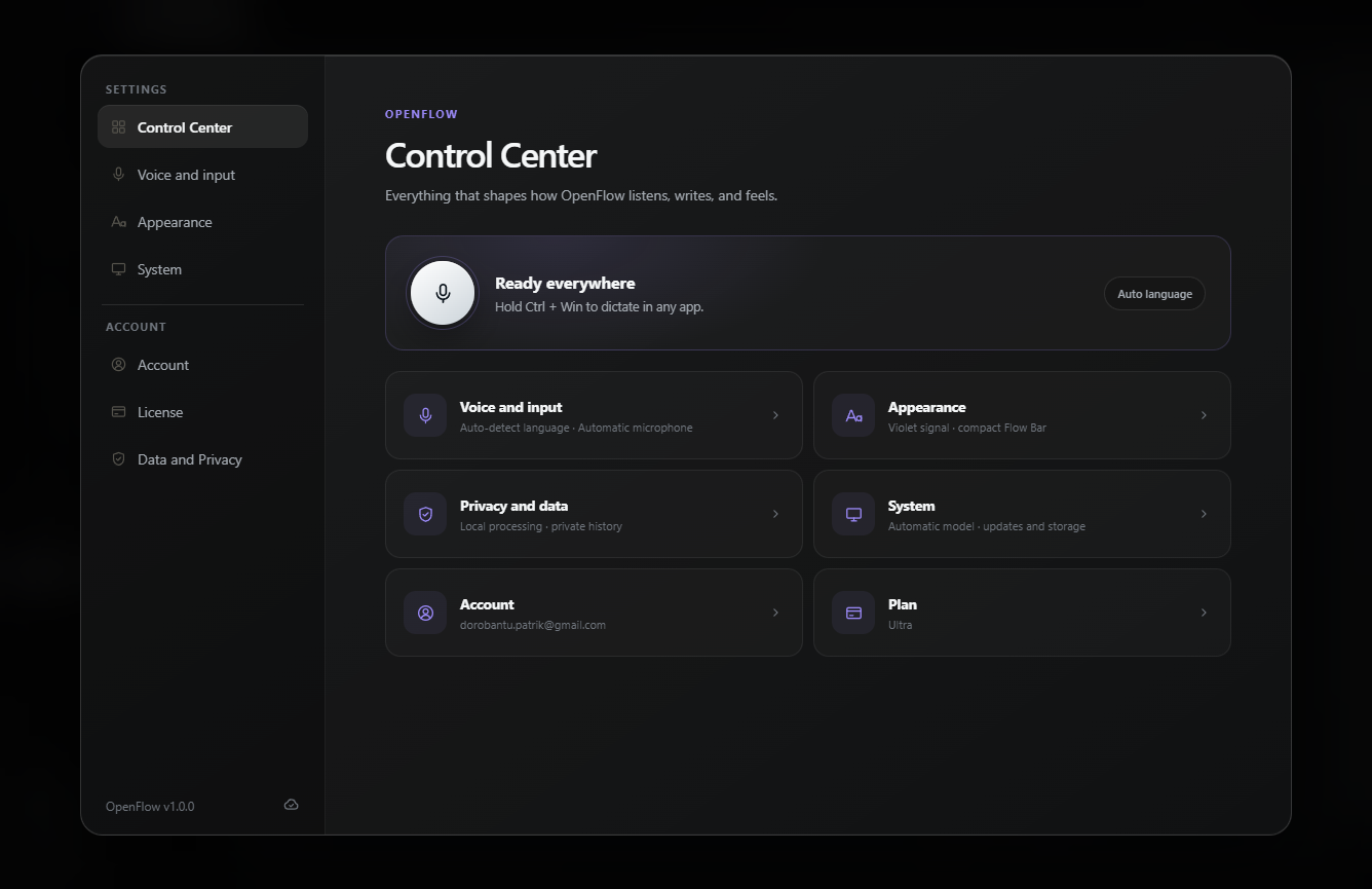 OpenFlow control center